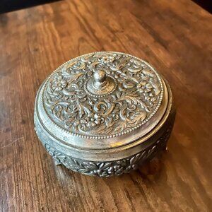 Vintage Silverplate Casket Trinket Box Dark Romantic Vanitas Red Fabric Lined